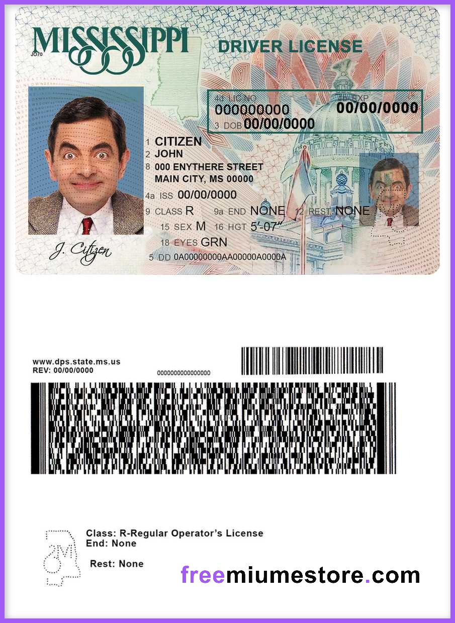 Mississippi Driver license PSD Template